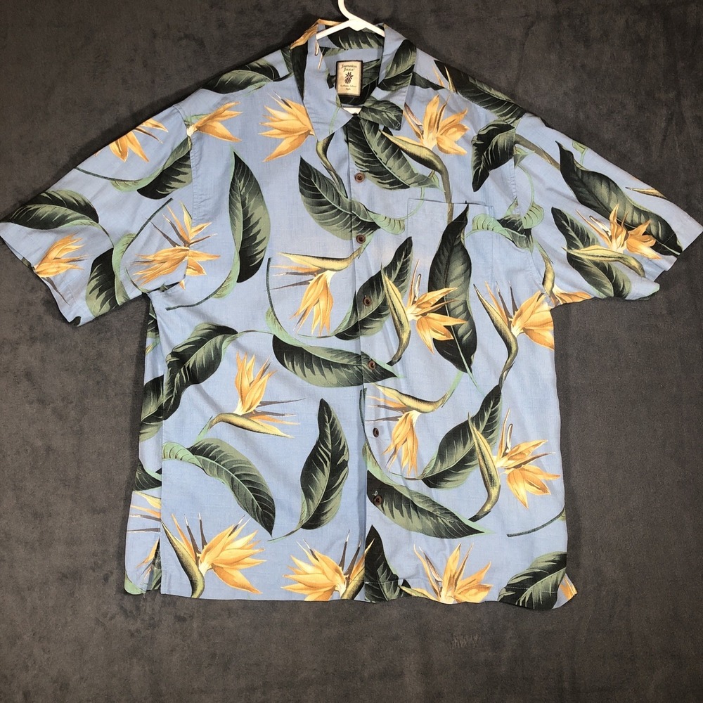Jamaica Jaxx Mens Size Large Short Sleeve Silk Hawaiian Light Blue Floral Shirt